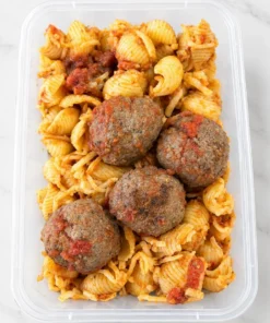 Protein Bowl Pasta pesto con albóndigas