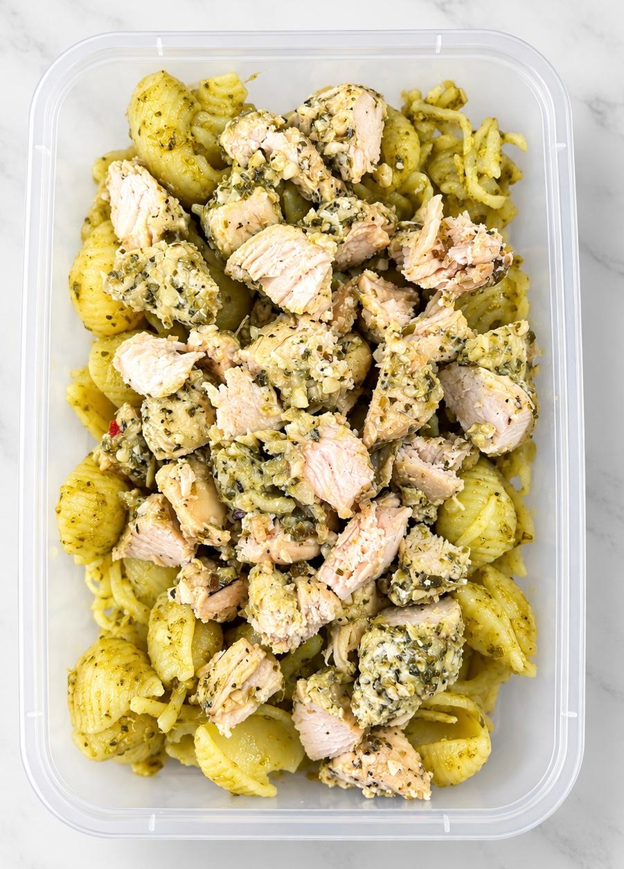 Protein bowl pasta pesto pollo